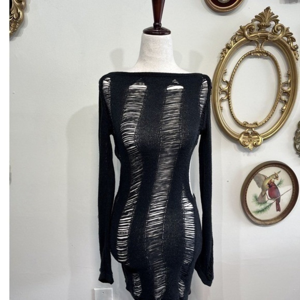 Jaded London Black Sheer Distressed Mini Dress